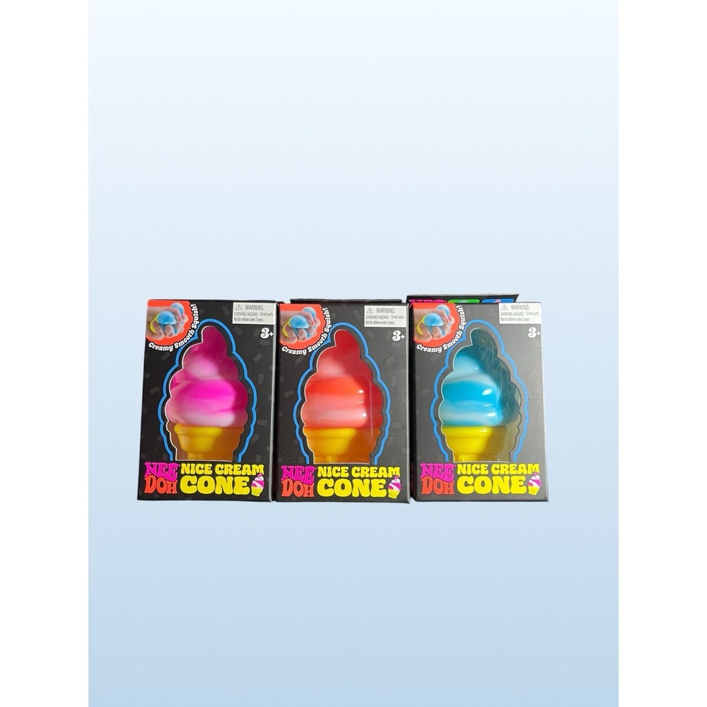 3 Pack NeeDoh Nice Cream Cone Ice Cream Squishy Toy Nee Doh Pink Orange & Blue